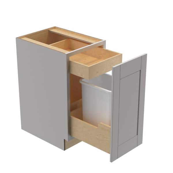 Home Decorators Collection Washington Veiled Gray Plywood Shaker Assembled Trash Can Kitchen Cabinet Soft Close 15 in W x 24 in D x 34.5 in H