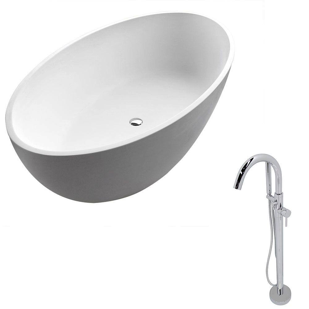 Cestino 67 in. L x 37 in. W Man-Made Stone Flatbottom Soaking Bathtub in Ma