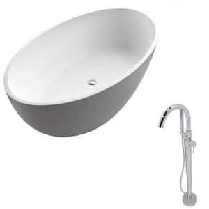 Cestino 67 in. L x 37 in. W Man-Made Stone Flatbottom Soaking Bathtub in Matte White and Kros Faucet in Chrome