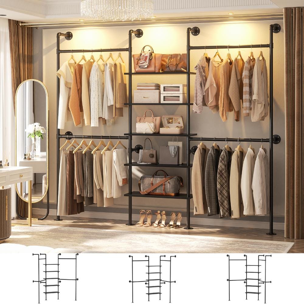 Industrial  Heavy Duty 5-Tier Pipe Clothing Rack, Reversible 6.42FT Clothes Rack for Hanging, Black price history on PriceWatchPro