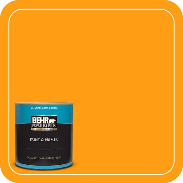 BEHR PREMIUM PLUS 1 qt. #S-G-290 Orange Peel Satin Enamel Exterior Paint & Primer