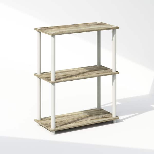 Furinno Turn-N-Tube 29.6 in. Tall Sonoma Oak/White Wood 3-Shelf Bookcase
