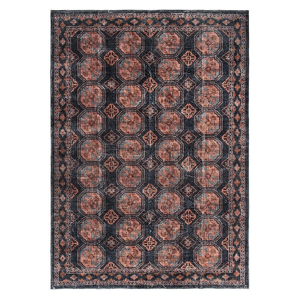 Transitional Moroccan Washable Non Slip Rust 3' x 5' Area Rug