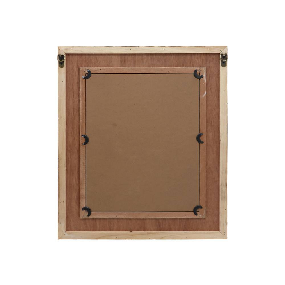 Medium Brown and White Carved Wood Farmhouse Decorative Mirror
