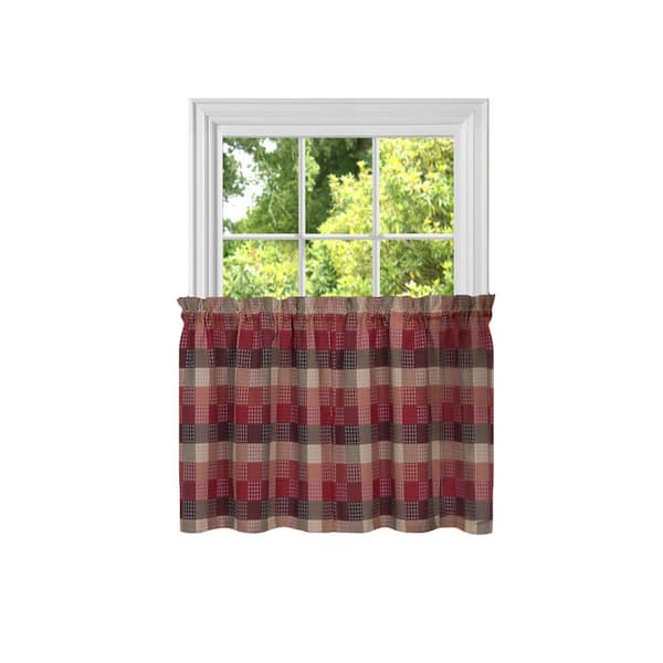 ACHIM Harvard Burgundy Polyester Light Filtering Rod Pocket Curtain Tier Pair 57 in. W x 24 in. L