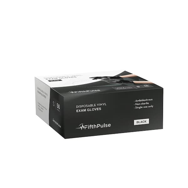 Small - Vinyl Gloves, Powder Free - Medical Examination Disposable Gloves - Black - (50-Count)