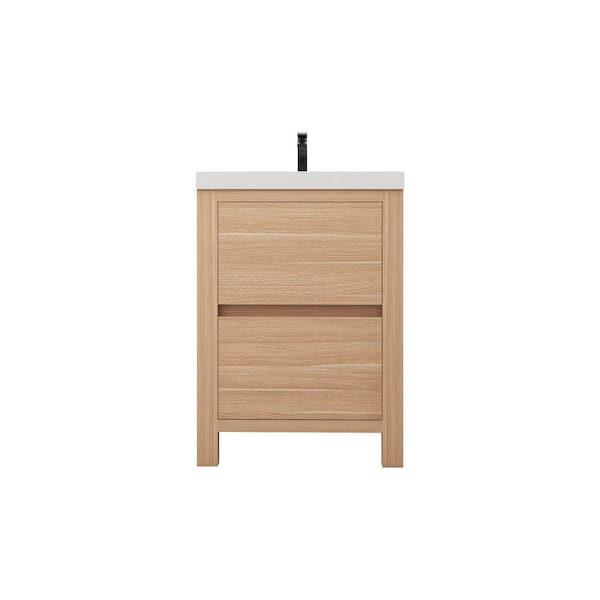 Louis 24 in. W x 20 in. D x 35 in. H Single Sink Freestanding Bath Vanity in Champagne Oak with White Acrylic Top