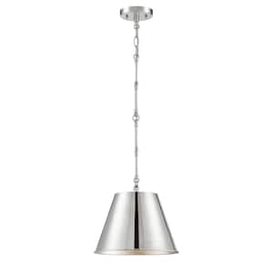 Alden 12 in. W x 8.5 in. H 1-Light Polished Nickel Shaded Pendant Light with Metal Bell Shade