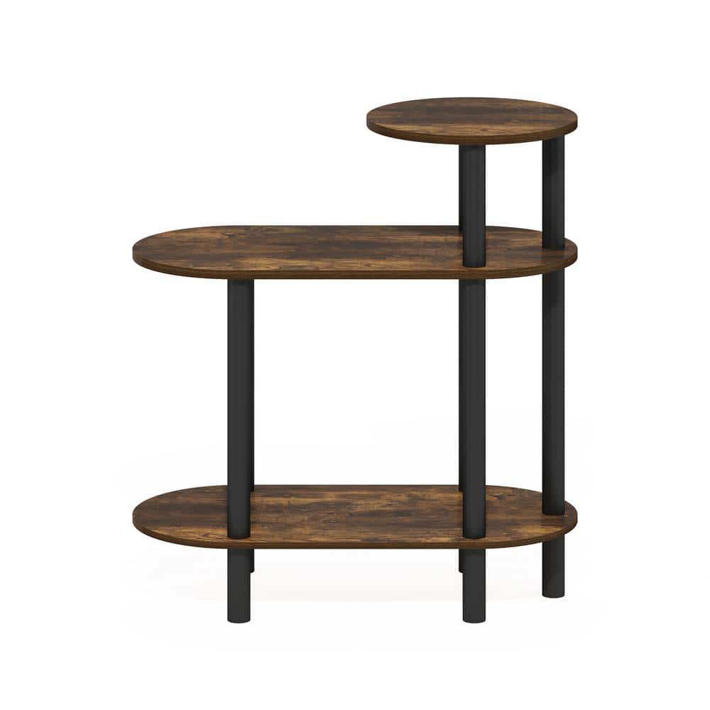 Amber Pine and Black 3-Tier Oval Wood End Table