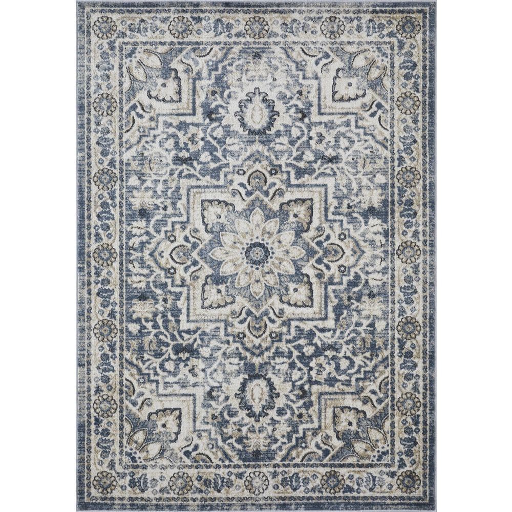 Elegant Blue Oriental-Inspired 8' x 10' Synthetic Area Rug