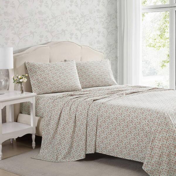 Laura Ashley Emogene 4-Piece Orange Cotton Queen Sheet Set