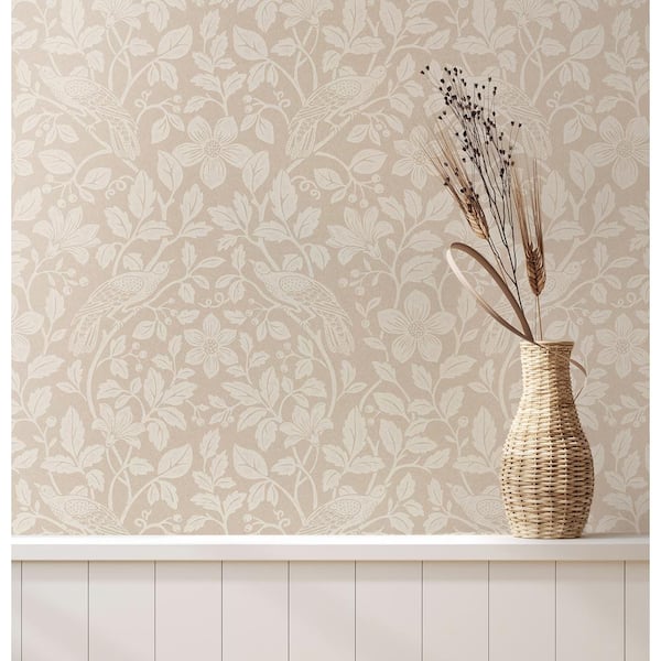 Beige Marlow Bird Vine Wallpaper Sample