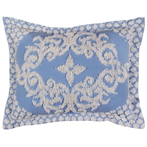 Florence Collection in Medallion Design Blue Standard 100% Cotton Tufted Chenille Sham