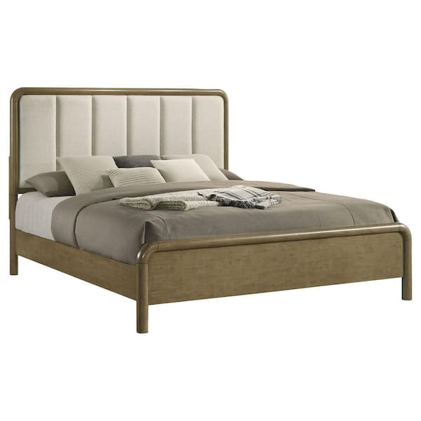 Coaster Amsbury Nutmeg and Beige Wood Frame Queen Panel Bed with Vertical Channeled Upholstered Headboard