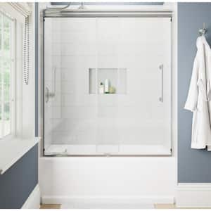 Ashmore 60 in. x 60-3/8 in. Semi-Frameless Sliding Bathtub Door in Satin Chrome with 5/16 in. (8mm) Tempered Clear Glass