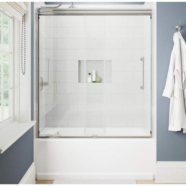 Delta Ashmore 60 in. x 60-3/8 in. Semi-Frameless Sliding Bathtub Door in Satin Chrome with 5/16 in. (8mm) Tempered Clear Glass