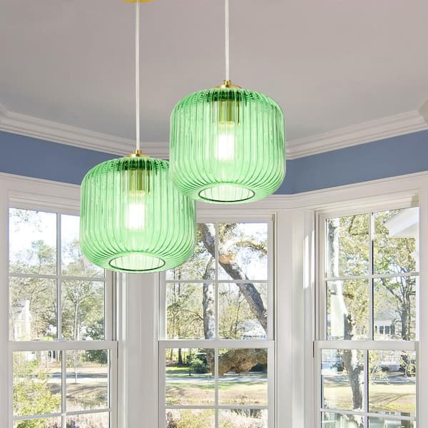 River of Goods Hadley 8 in. 1-Light Gold Pendant with Green Glass