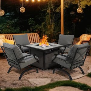 5-Piece Patio Gas Fire Pit Set, 4-Person Outdoor Conversation Set with Cushions