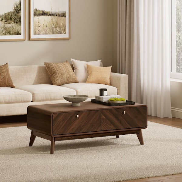 22.05 in. Columbia Engineered Brown Rectangle Wood Coffee Table with Storage