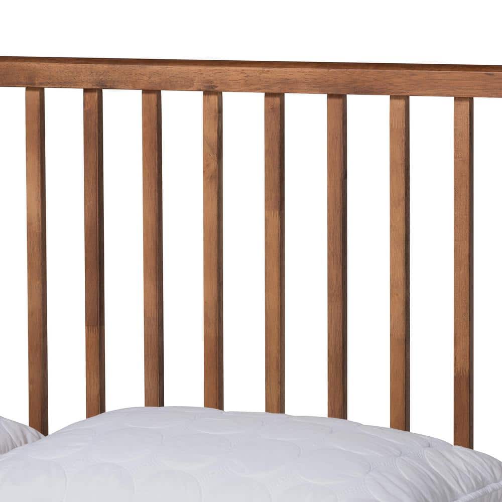 Walnut Brown Wood Queen Platform Bed with Tufted Upholstered Headboard