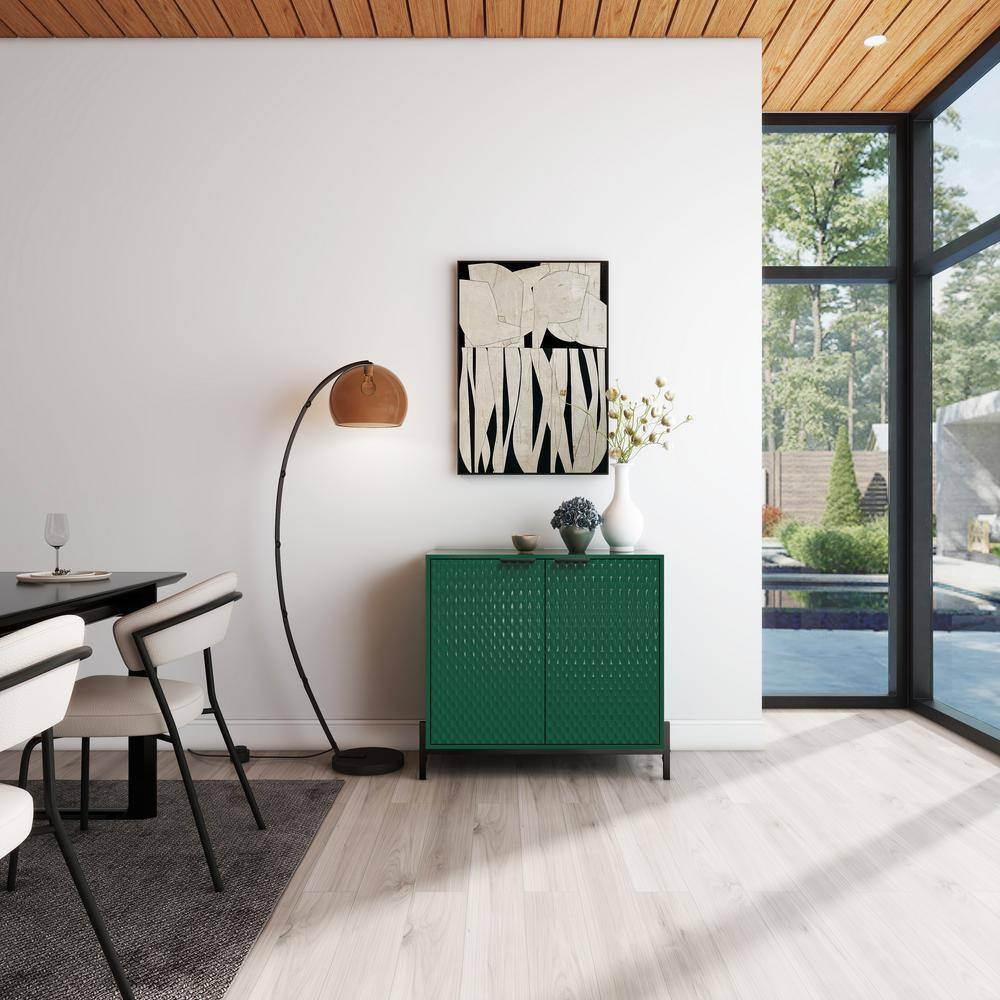 Green Glossy MDF Freestanding Accent Cabinet with Adjustable Shelving