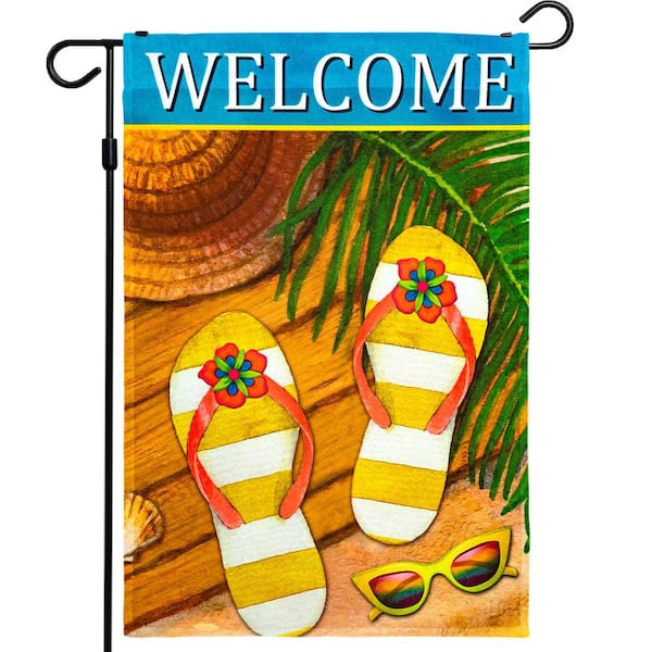 G128 1 ft. x 1.5 ft. Polyester Welcome Summer Sandals and Sunglasses 2-Sided Garden Flag Printed Blockout
