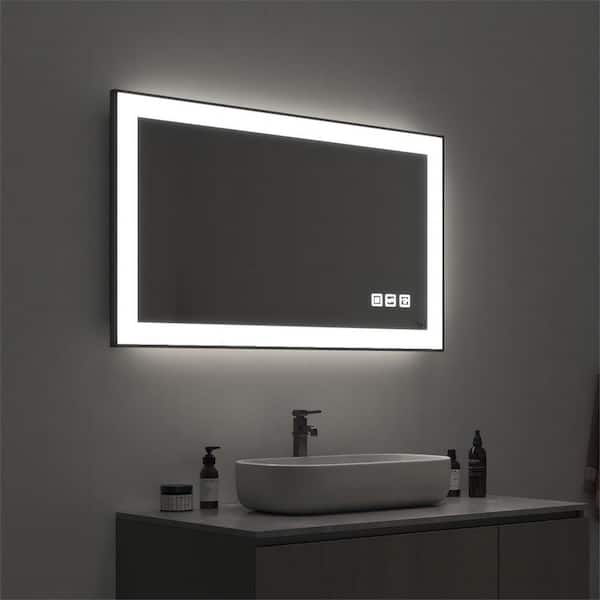 40 in. W x 24 in. H Rectangular Framed LED Anti-Fog Wall Mirror in Black with Backlit and Front Light