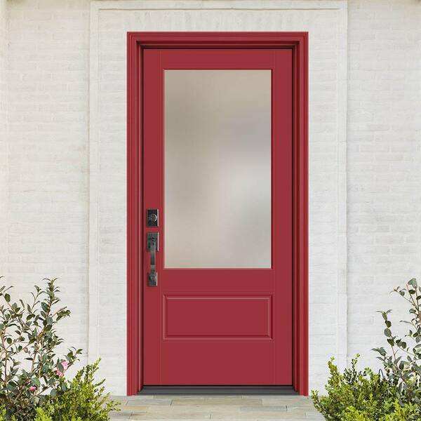 Performance Door System 36 in. x 80 in. VG 3/4-Lite Right-Hand Inswing Pearl Red Smooth Fiberglass Prehung Front Door