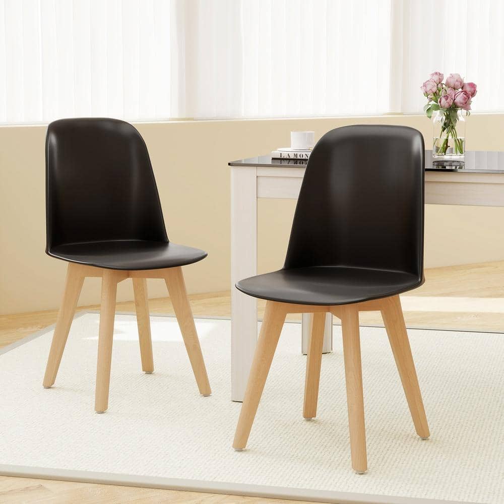 Modern Dining Chair Set of 2 with Solid Beech Wood Legs and Tilt Backrest-Black price history on PriceWatchPro