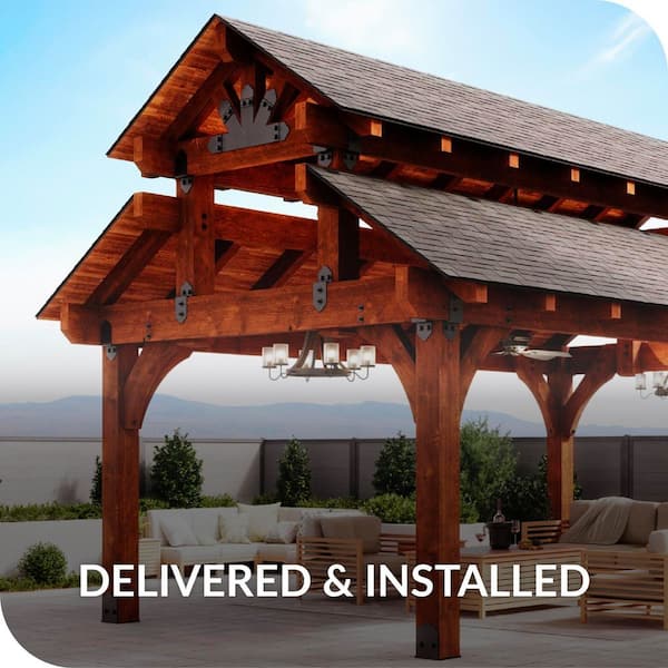 Pro Installed Market 18 ft. x 18 ft. Heavy Timber Outdoor Patio Shade Pavilion-Solid Roof Construction with Shingles