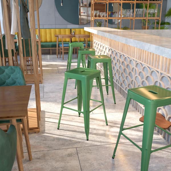 30 in. Green Metal Bar Stool
