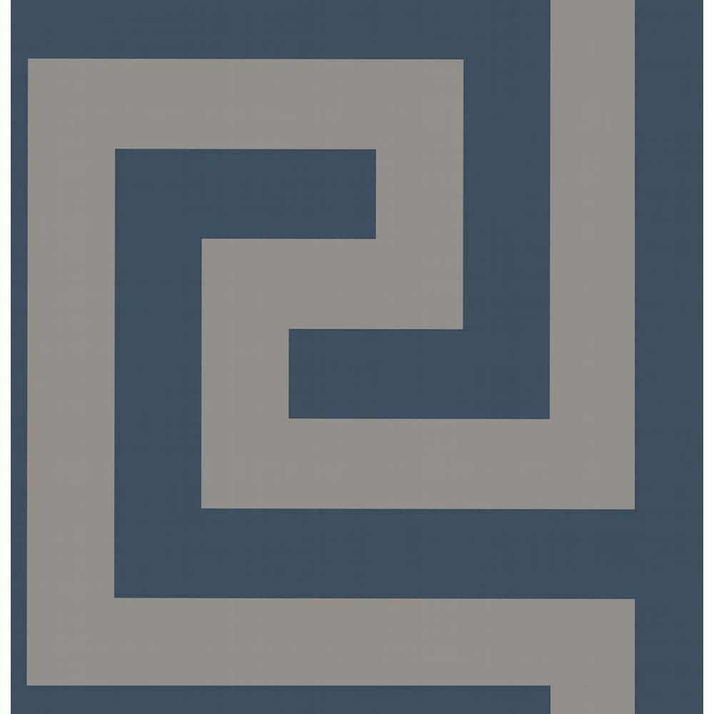 Seabrook Designs Vogue Greek Key Metallic Silver and Blue Paper ...