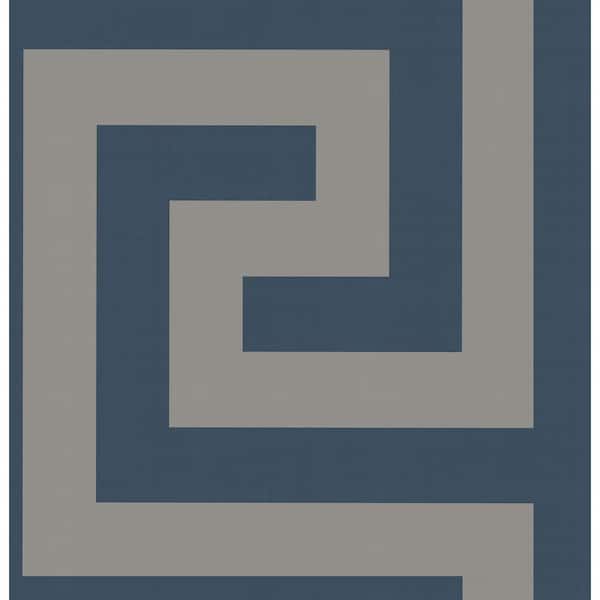 Seabrook Designs Vogue Greek Key Metallic Silver and Blue Paper Strippable Roll (Covers 60.75 sq. ft.)