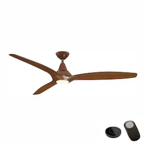 Tidal Breeze 60 in. LED Distressed Koa Ceiling Fan with Light Kit and Remote Control works with Google and Alexa