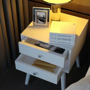23.5 in. H x 16 in. W x 16 in. D 2-Drawer White Nightstand Mid-Century End Side Table