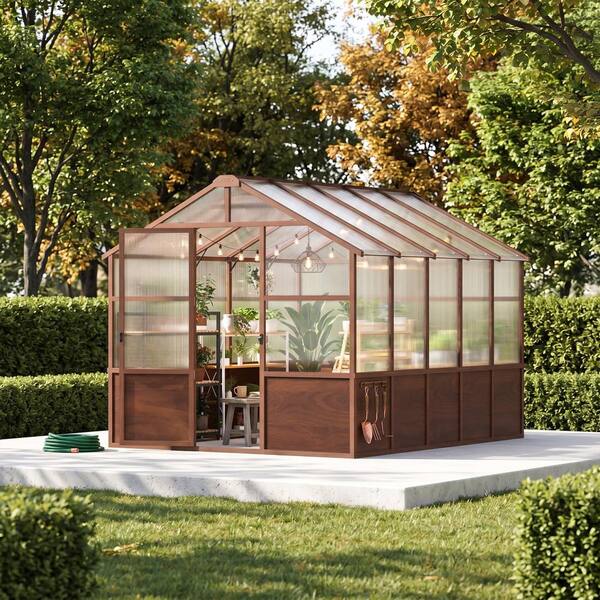 BIGLADE 8 ft. x 10 ft. Brown Wooden Frame Polycarbonate Outdoor