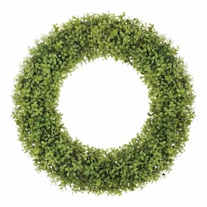 24 in. Artificial Boxwood Wreath with Milan Leaves