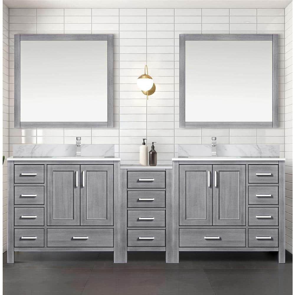 Rama 92 in W x 22 in D Distressed Grey Double Bath Vanity with Carrara Marble Top, Faucet Set, and 34 in Mirrors price history on PriceWatchPro