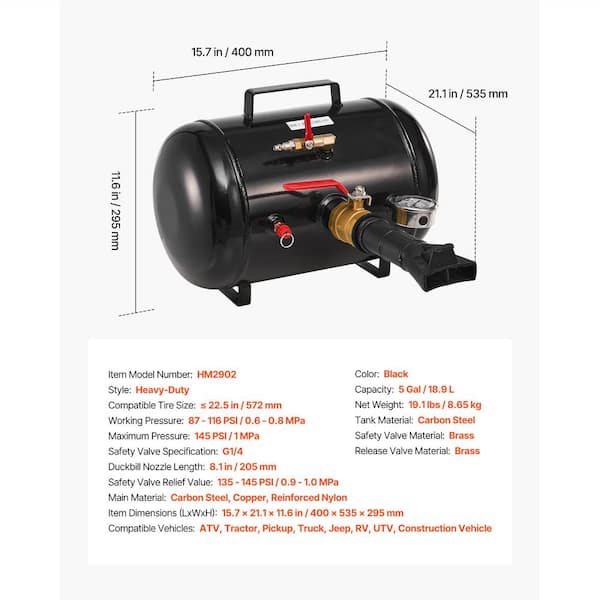 SKYSHALO Air Tire Bead Seater, Black, 5 Gal. / 18.9 L, Heavy Duty