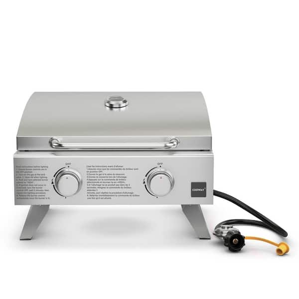 20,000 BTU Portable Propane Grill in Stainless Steel with Top Thermometer and Extra Flame Rod