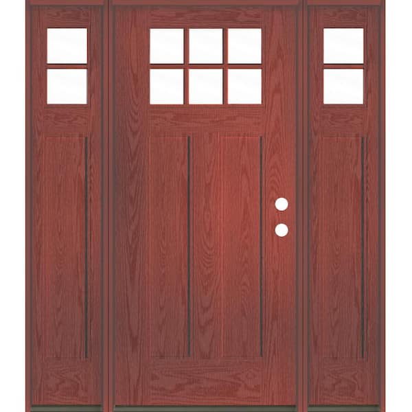 PINNACLE Craftsman 64 in. x 80 in. 6-Lite Left-Hand/Inswing Clear Glass Redwood Stain Fiberglass Prehung Front Door/DSL