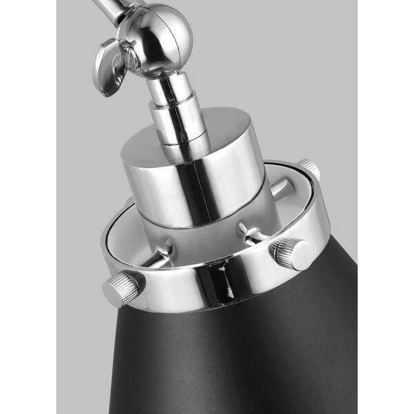 Generation Lighting - Wellfleet 7.25 in. W 1-Light Midnight Black/Polished Nickel Double Arm Cone Task Wall Sconce with Steel Shade