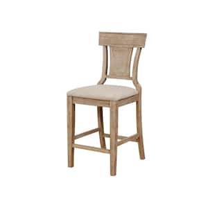 Maxwell 26 in. Rustic Brown Washed High Back Wood Counter Stool with Fabric Seat