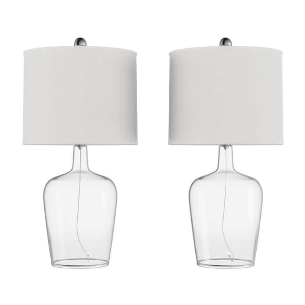 Lavish Home 26 in. Ivory Modern Cloche Style Glass LED Table Lamps (Set of 2)