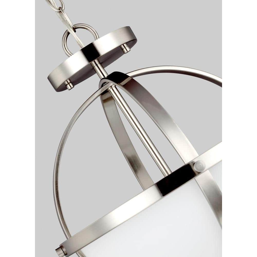 Brushed Nickel 2-Light Semi-Flush Convertible Pendant with Etched Glass