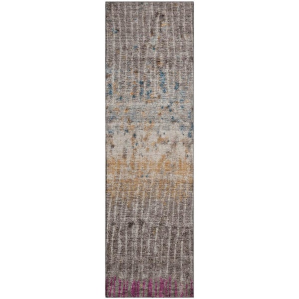 Mayfield Premium Machine Washable Abstract AMF2406 Taupe 2 ft. x 7 ft. Runner Rug