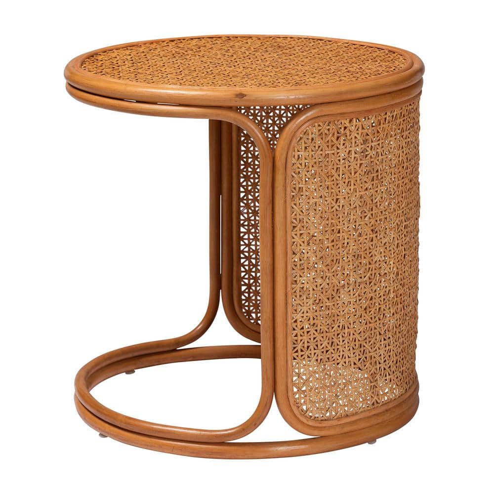 Eldon Round Honey Rattan Bohemian End Table