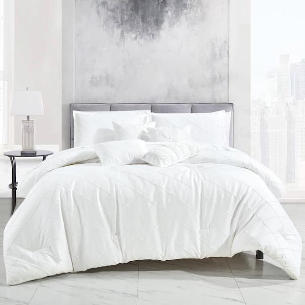 7-Piece White Microfiber Polyester Queen Comforter Set