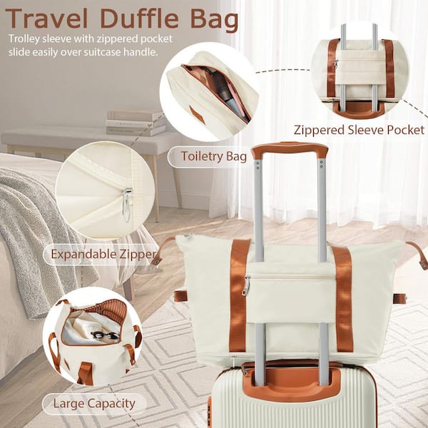 Merax 3-Piece Cream ABS Hardshell Spinner 20 in. Luggage Set with