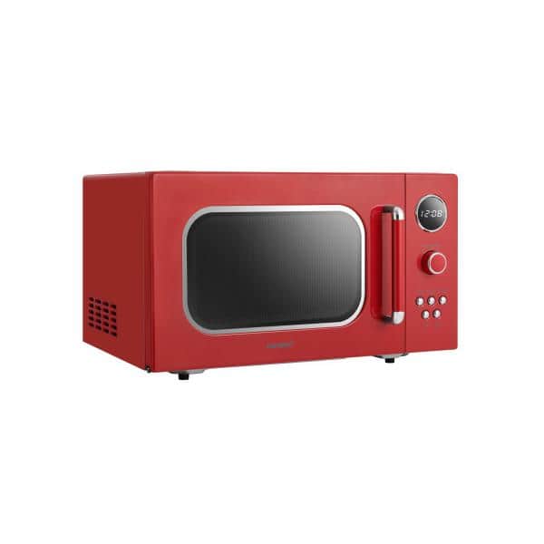 Retro Red Small 0.9 cu ft Countertop Microwave with LED Display